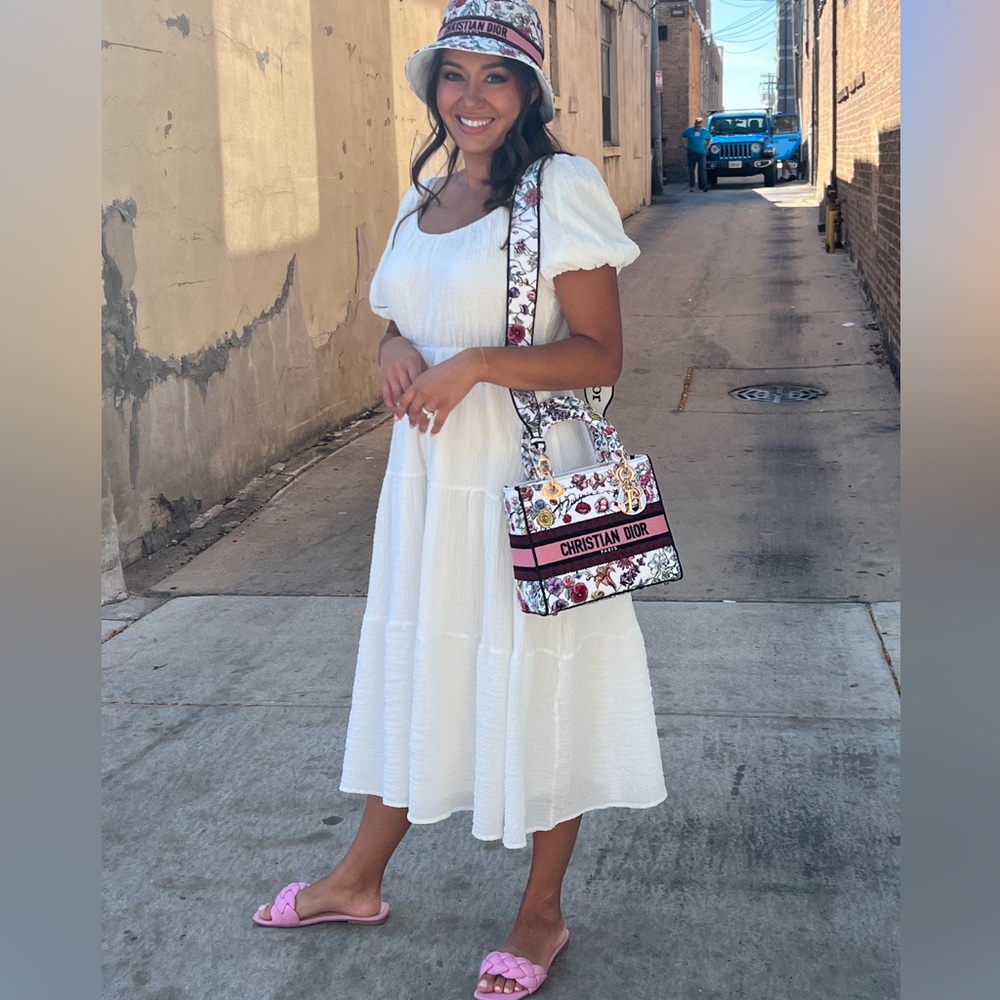 White Puff Sleeve Midi Dress